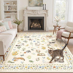 Soalmost Cat 6x9 Area Rugs for Living Room, Machine Washable Animal Floral by Soalmost
