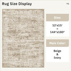 12x15 Washable Area Rug Brown Neutral Abstract Living Room Large Carpet Non - Image 5