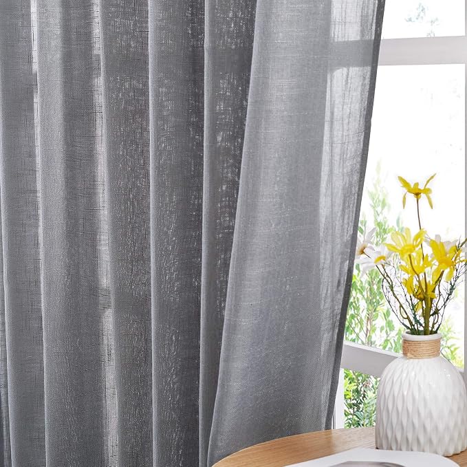 NICETOWN Bathroom Window Curtains 45 inch Length, Natural Linen Textured Rod - Image 6