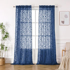 OWENIE Furman Blue Sheer Curtains 96 inches Long - Image 2