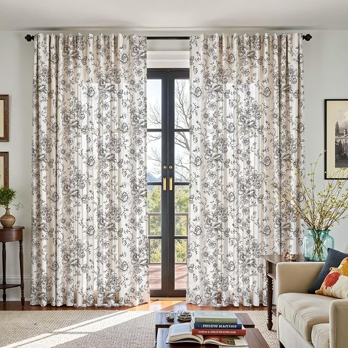 jinchan Linen Floral Curtains 100 Inch Extra Wide - Image 4