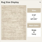 5x8 Area Rugs Beige Low Pile Indoor Washable Trendy Faded Style Rugs - Image 5