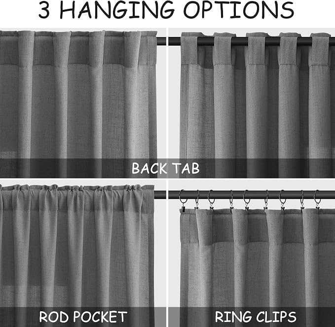 Dark Grey Linen Curtains 90 Inch Length 2 Panel Set - Image 2