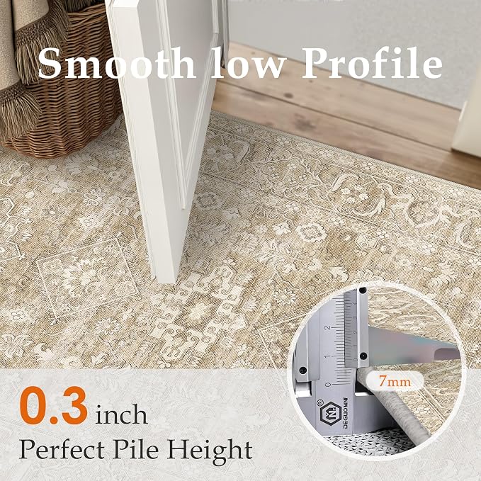 6x9 Washable Area Rug for Living Room Bedroom Vintage Beige Carpet Soft Low - Image 5