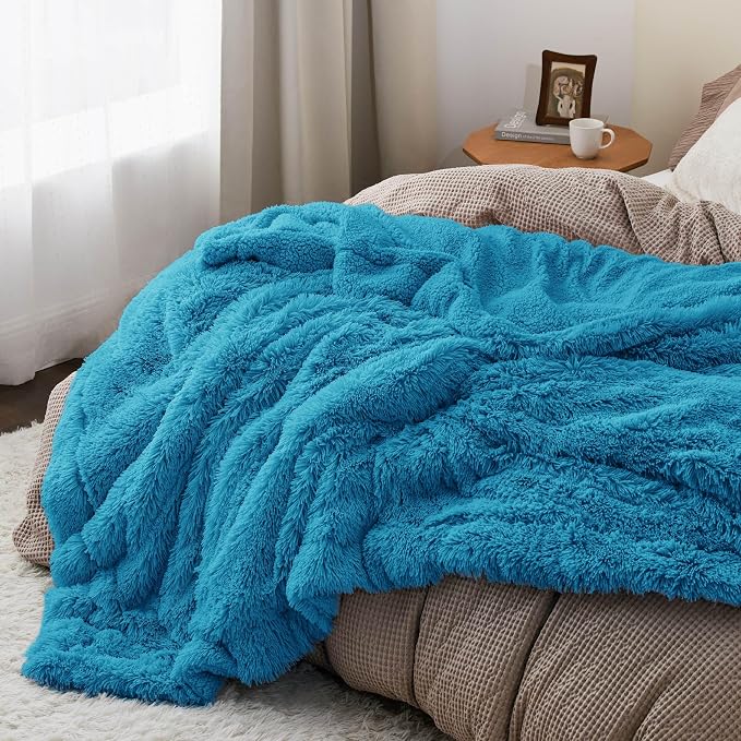 Bedsure GentleSoft Fluffy Bright Blue Throw Blanket Gifts - Image 5
