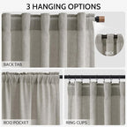 Nanspring Silver Grey Linen Curtains 63 Inches Length 2 Panels Set - Image 2