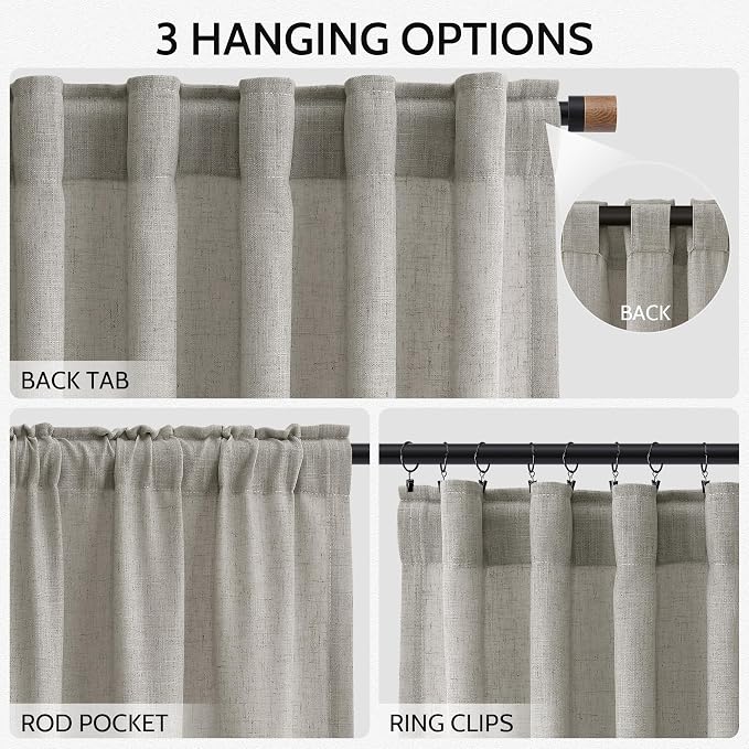 Nanspring Silver Grey Linen Curtains 63 Inches Length 2 Panels Set - Image 2