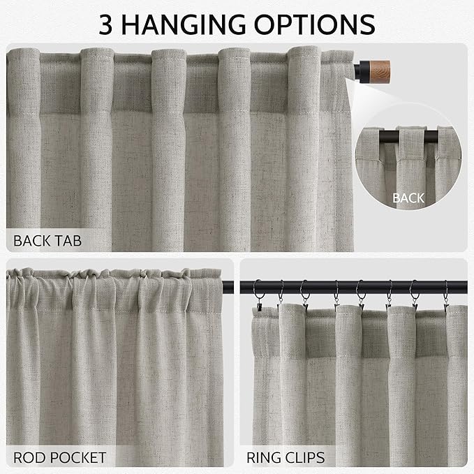 Nanspring Silver Grey Linen Curtains 90 Inch 2 Panels - Image 2