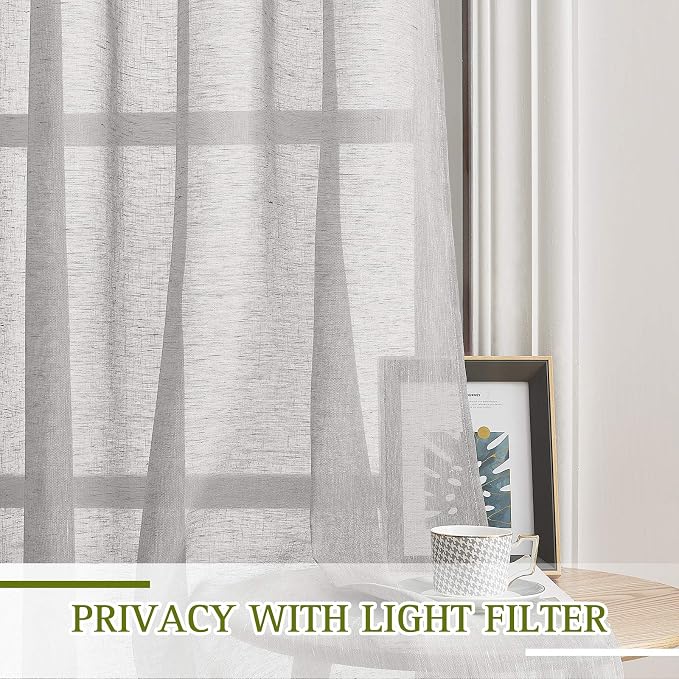 NICETOWN Grommet Sheer Curtains Natural Linen Blend Texture, Privacy - Image 3