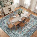 RELEANY Area Rugs Square 10ft Washable Non-Slip, Floral Vintage Distress Print by RELEANY