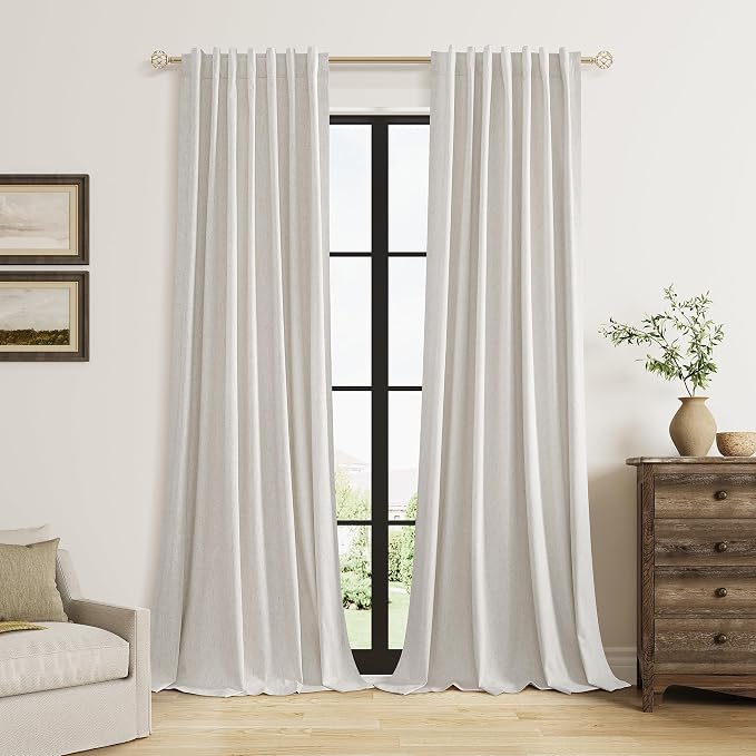 Guken Light Beige 100% Blackout Curtains 112 Inch Length 2 Panels Set Neutral by Guken