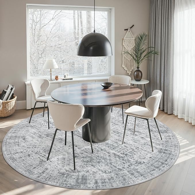 8x8 Grey Round Rug 8ft Living Room Circle Rug Vintage Round Area Rug Non Slip - Image 9