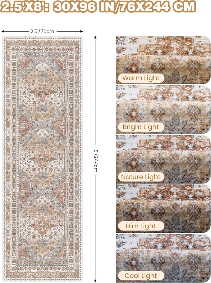 Kitchen Runner Rug Non Slip Washable 2.5x8, Soft Low Pile Entryway Rug Runners - Image 2