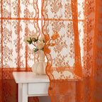 YJ YANJUN Vintage Lace Curtains 102 Inches Long-Rust Retro Floral Burnt Orange by YJYANJUN