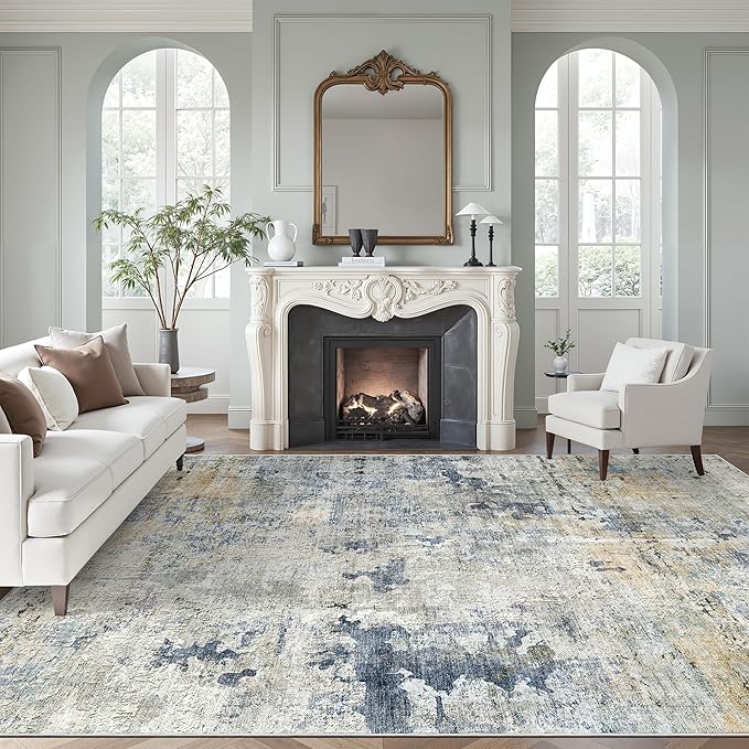 Abstract Rug 8x10 Large Living Room Rugs Neutral Modern Washable Area Rugs by Soalmost