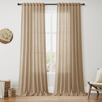 Sand Beige Linen Curtains for Living Room 100 Inches Long Simple Modern Light by Nanspring