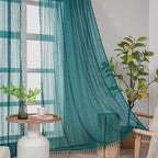 WAZZIO Boho Lace Curtains 63 Inches 2 Panel, Light Filtering Privacy Tassel & - Image 6