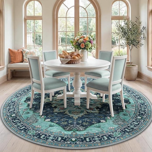Area Rugs 7ft Washable Non-Slip, Floral Vintage Distress Print Pattern by RELEANY