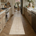 2x6 Washable Runner Rug for Hallway Kitchen Vintage Beige Non Slip Low Pile - Image 3