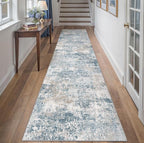 Blue 2x8 Runner Rug Washablel Abstract Hallway Carpet Modern Neutral Non Slip - Image 3