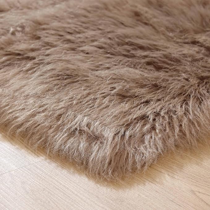 Goolela Fluffy Faux Fur Rug for Bedroom Light Brown Beige 2x3 Furry Fuzzy - Image 9