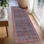 Washable Area Rug 2'6'' x 8' Vintage Traditional Persian Mat - Image 3