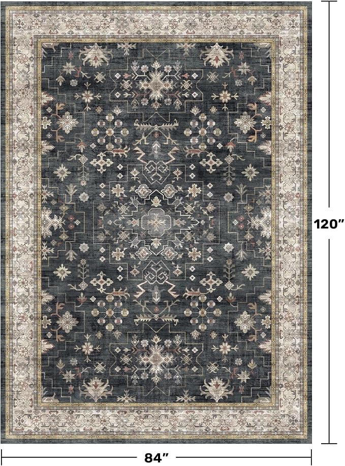 Hazo Haus Black Farmhouse Washable 7x10 Area Rugs - Image 2
