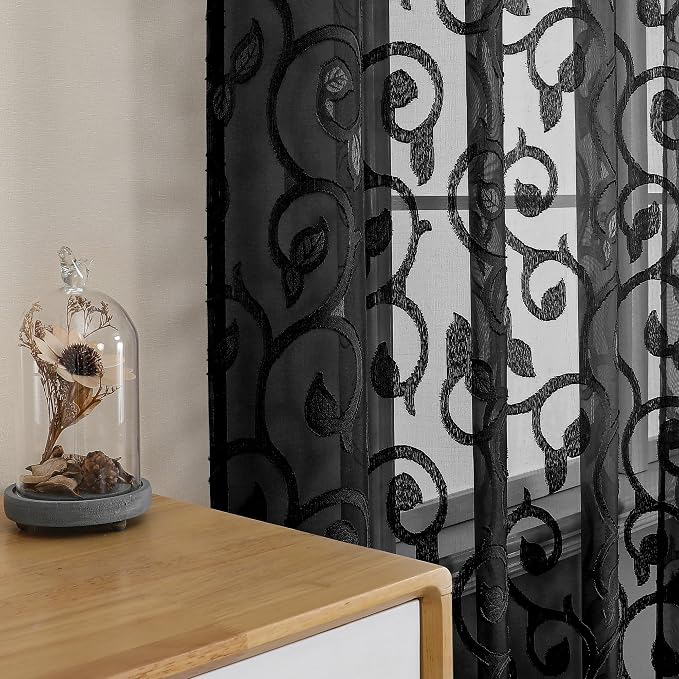 OWENIE Furman Sheer Black Curtains 90 inches Long - Image 5