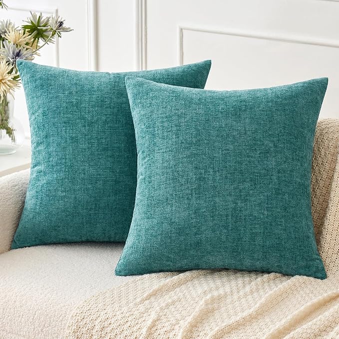 MIULEE Pack of 2 Couch Throw Pillow Covers 20x20 Inch Soft Teal Chenille Pillow by MIULEE