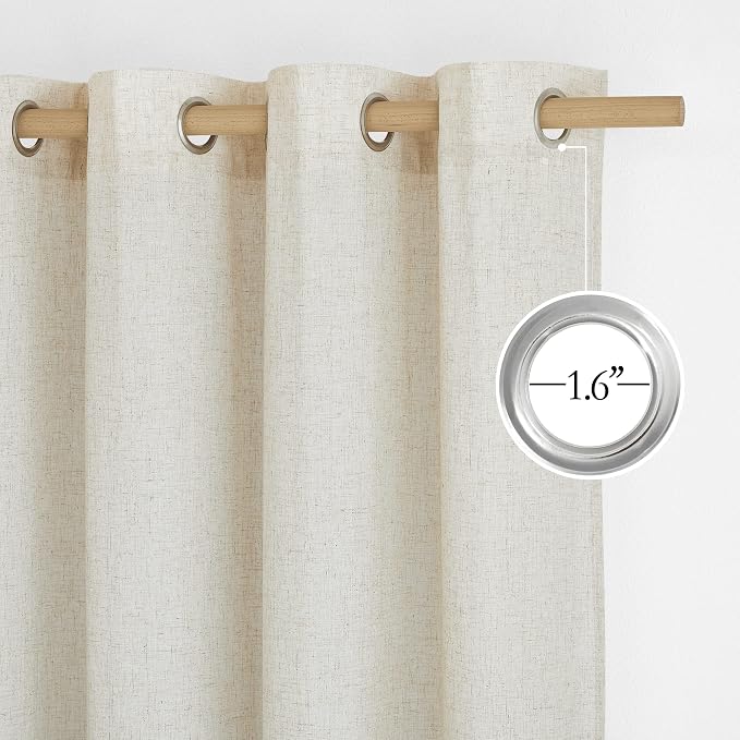 NICETOWN Linen Flax Semi Sheer Curtains 92" Length, Grommet Window Treatments - Image 2