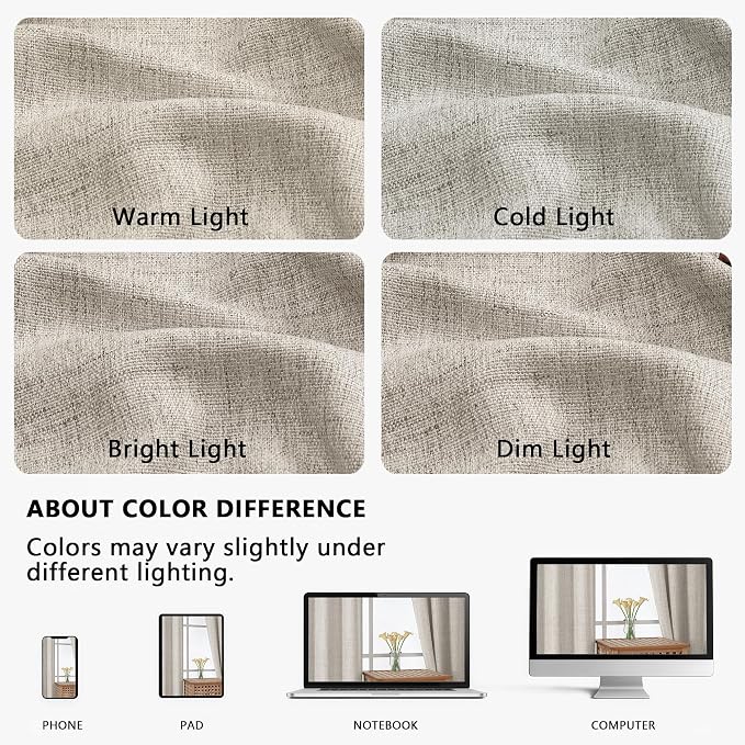 OVZME Valance for Windows, Light Filtering Faux Linen Textured Small Cafe - Image 8