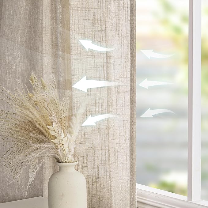 MYSKY HOME Cotton Curtains for Living Room Farmhouse Semi Sheer Light Filtering - Image 4