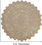 Hausattire Hand Woven Jute Crochet Rug, 3’ Round – Natural, Anti-Slip Accent - Image 2