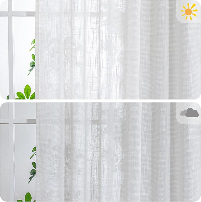 MYSKY HOME Natural Linen White Curtains 84 Inches Long, Semi Sheer Soft Cotton - Image 3