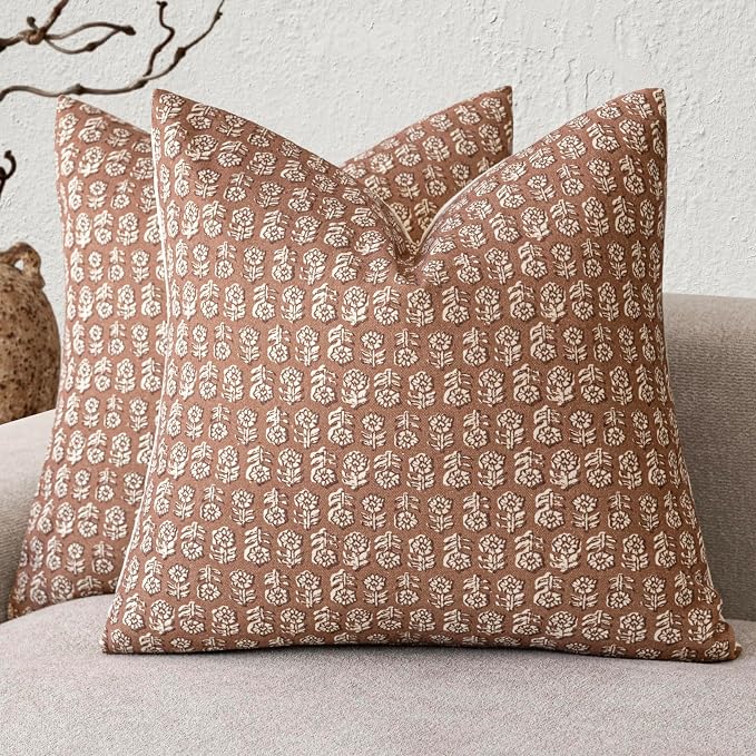Foindtower Set of 2 Decorative Vintage Floral Print Throw Pillow Covers Neutral by Foindtower