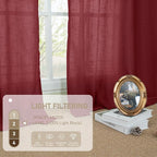 LAMIT Burgundy Red Sheer Linen Curtains 63 Inch Length, Linen Textured Light - Image 5