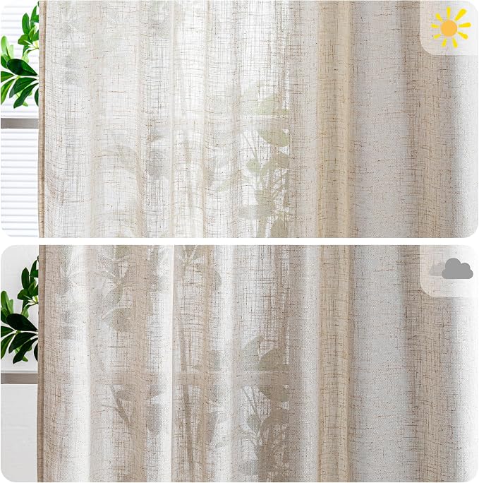 MYSKY HOME Country Curtains for Sliding Glass Door, Back Tab Semi Sheer Curtain - Image 3