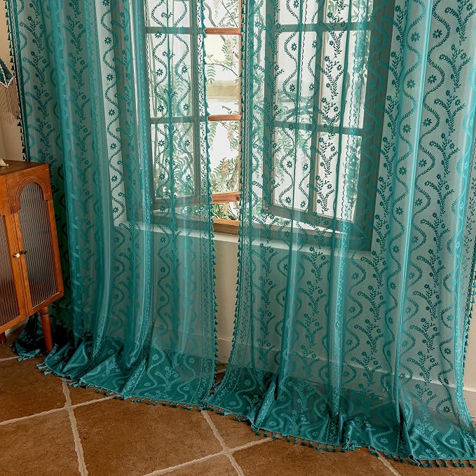 WAZZIO Boho Lace Curtains 2 Panels 84 Inch -Victorian Sheer Panel Drape French - Image 7