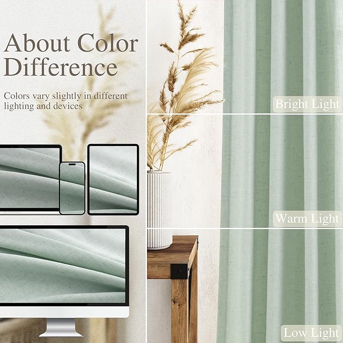 Nanspring Aqua Green Linen Curtains 108 Inches Long - Image 3
