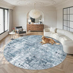 8x8 Blue/Grey Round Rug 8ft Living Room Circle Rug Vintage Round Area Rug Non by Soalmost