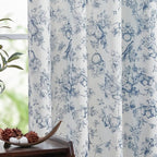 jinchan Linen Floral Curtains for Living Room 84 Inch Length Blue Printed by JINCHAN