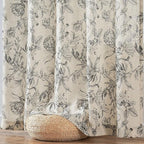 jinchan Floral Curtains 96 Inches Long Black Flower Linen Farmhouse Curtain - Image 7