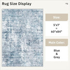 Abstract Rug 5x7 Machine Washable Area Indoor Blue Low Pile Non-Slip Foldable - Image 5