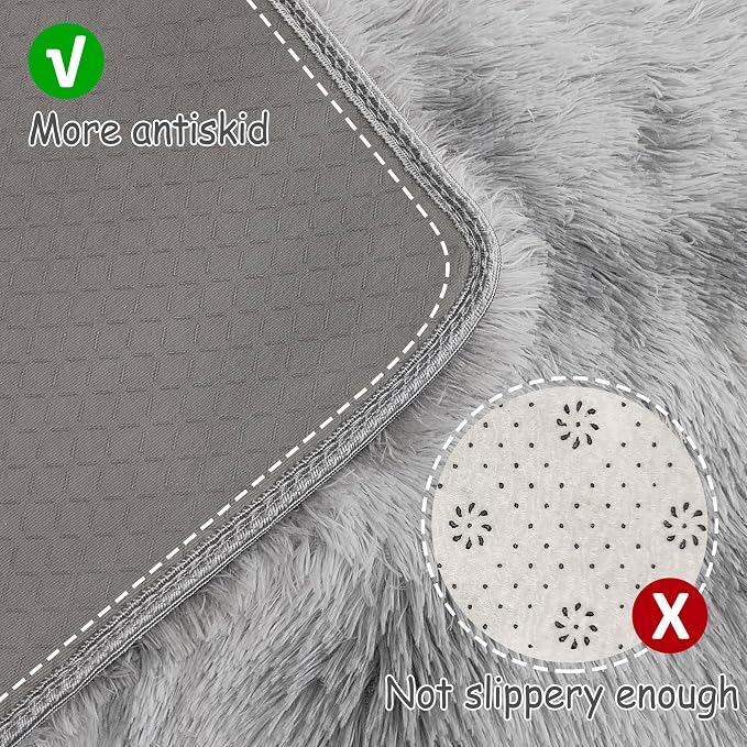 Super Soft Fluffy Living Room Area Rug 2x10 ft Tie-Dyed Light Grey Shaggy Furry - Image 4