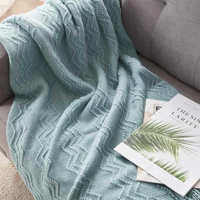 BOURINA Aqua Throw Blanket 60x80 Inches Throw Textured Solid Soft Sofa Throw - Image 4
