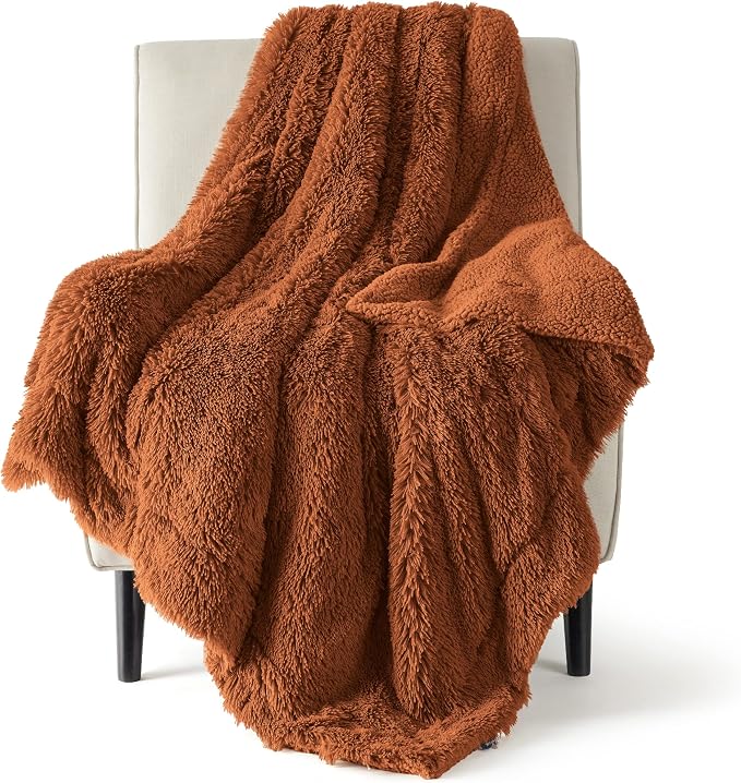 Bedsure GentleSoft Fuzzy Sherpa Faux Fur Twin Blanket Burnt Orange Cozy Gifts by BEDSURE