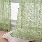 WAZZIO Boho Lace Curtains 84 Inches 2 Panel, Light Filtering Privacy Tassel & - Image 8