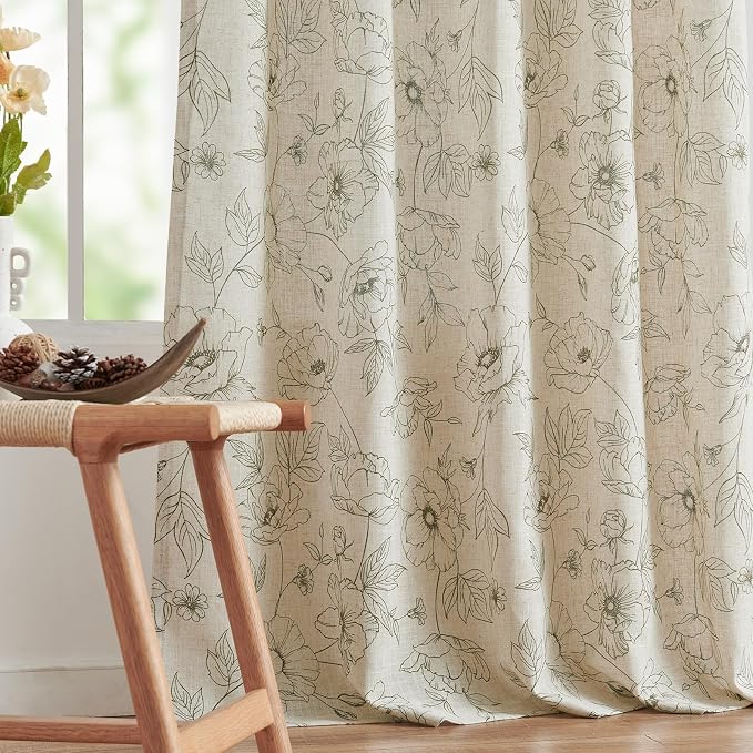 jinchan Floral Linen Curtains for Living Room 84 Inch Length Green Flower - Image 8