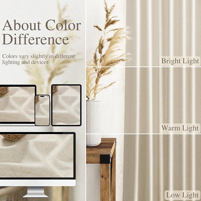 Nanspring Vanilla Linen Curtains 102 Inches Long - Image 3