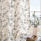 Lazzzy Farmhouse Linen Curtains Black Floral Curtains 96 Inch Length Back Tab - Image 8